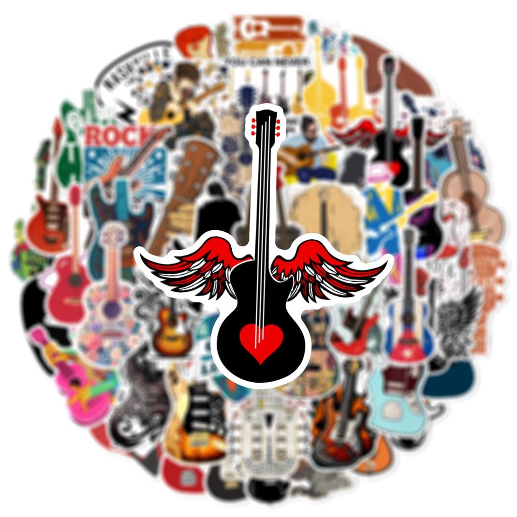 50pcs Cartoon Musical Instruments Stickers Graffiti for Phone Laptop Guitar Helmet Travel Luggage Skateboard DIY Decals