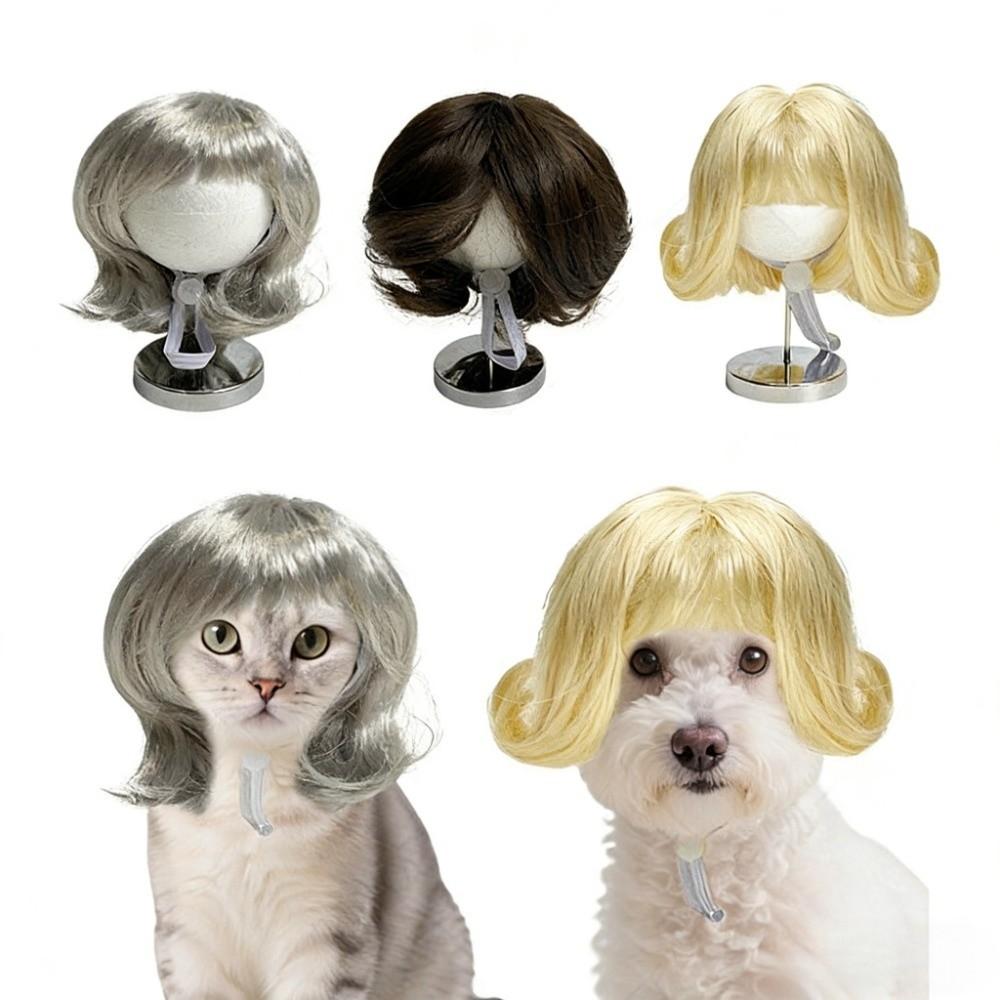 with Bangs Pet Bob Wig Comfortable To Wear Dogs Cats Cosplay Wigs Kitty Wavy Hair Christmas Party