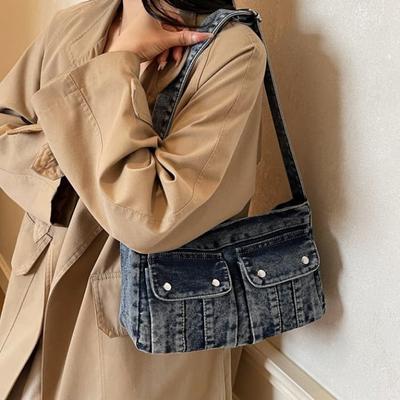Retro Multi-pocket Denim Bag Women's Shoulder Messenger Bag