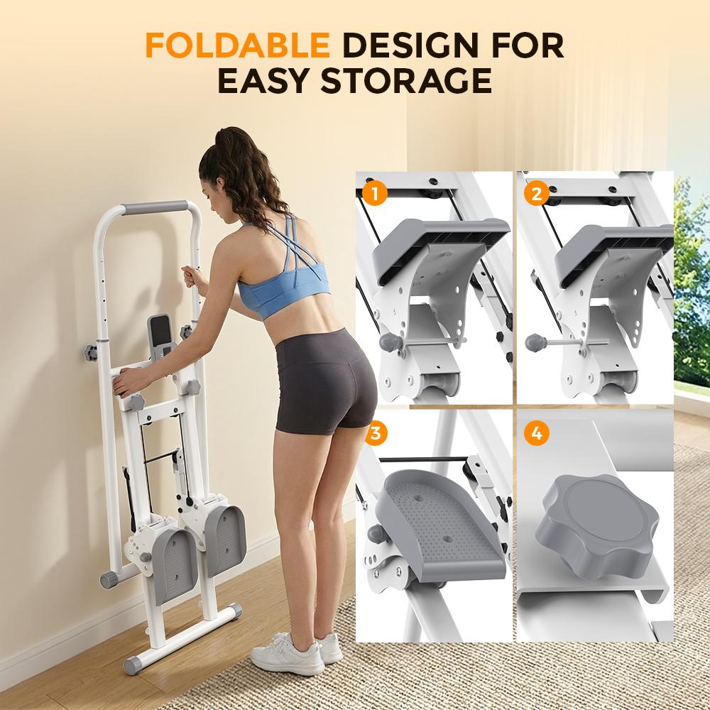 QK-7906 Stair Stepper with Resistance Bands Adjustable Pedals & Handlebar LCD Displa, Compact Home Cardio Stepper Machine