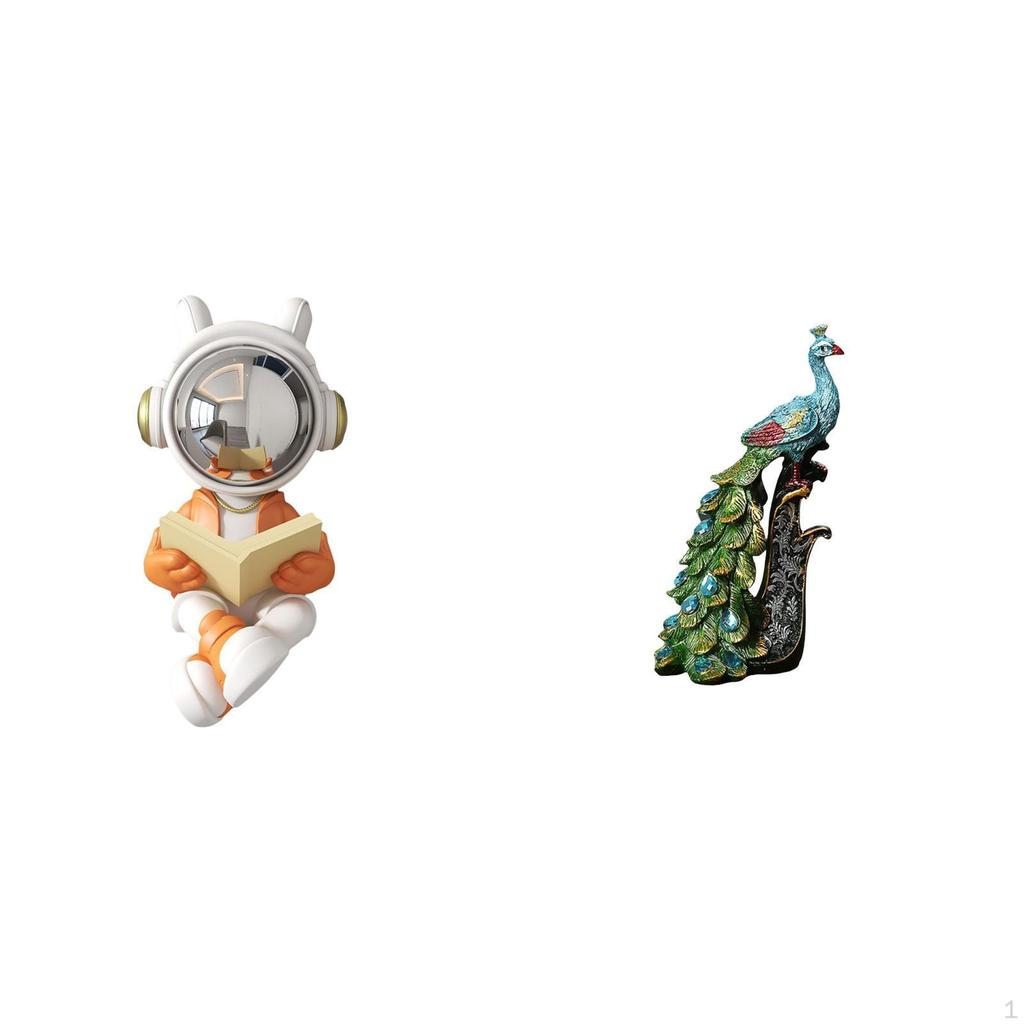 Astronaut Peacock Sculpture Decorative Tabletop Ornament for Home Office Living Room Bedroom