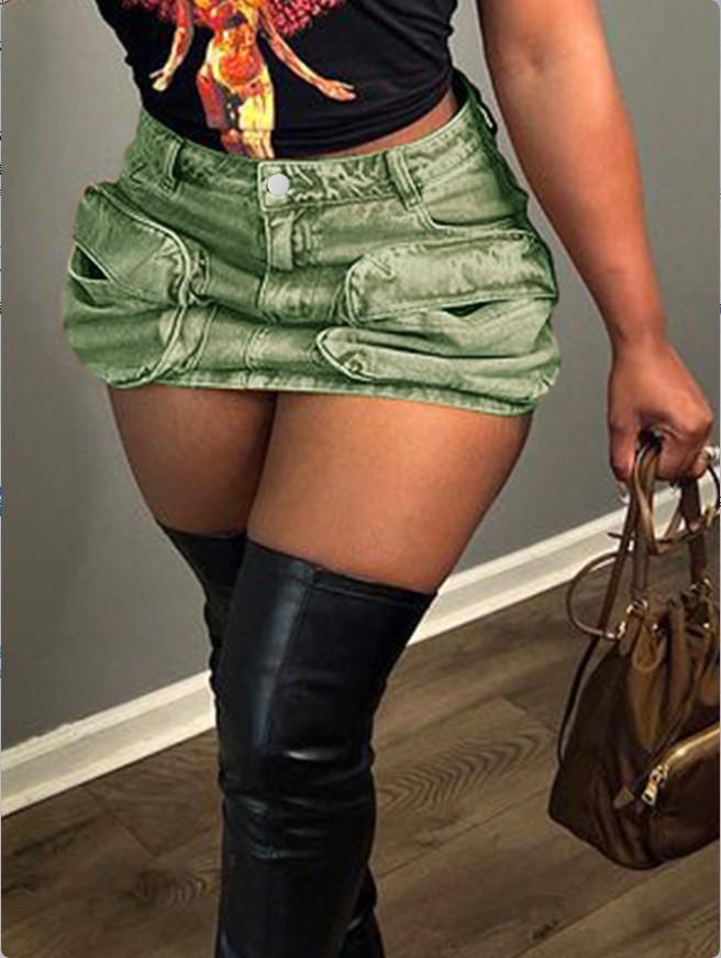 Women's Straight-Leg Denim Cargo Shorts with Pockets