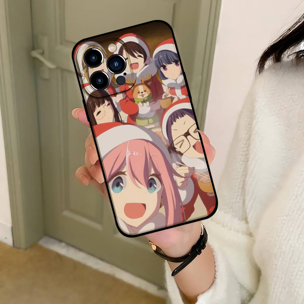 Yuru Camp Phone Case For IPhone 1716 15 14 13 Pro Max 11 12 Mini X Xs XR Black Silicone Cover
