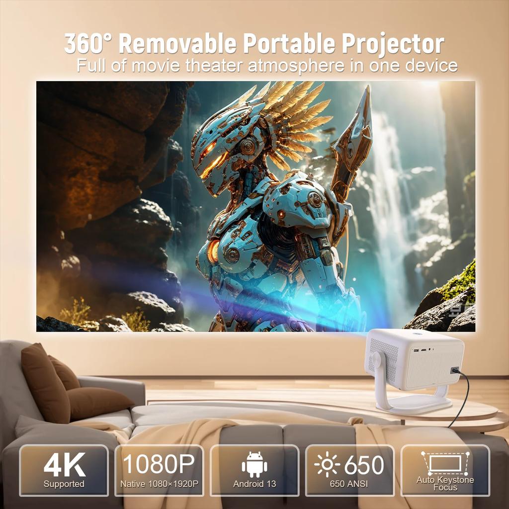 New TP350 Netflix Certification Projector 4K Android 13 Native Wifi6 BT5.2 1080P 650ANSI Portable Projector Auto Keystone Correction