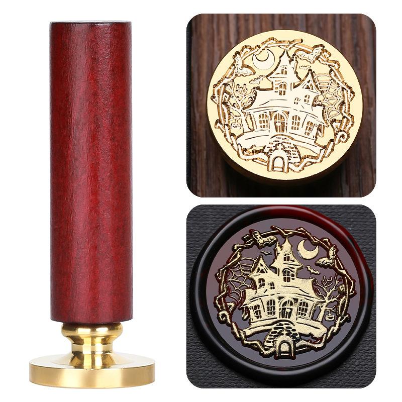 Halloween Seal Cylindrical Red Handle (handle + Brass Seal Head) Fire Lacquer Seal Set Handle Copper Head