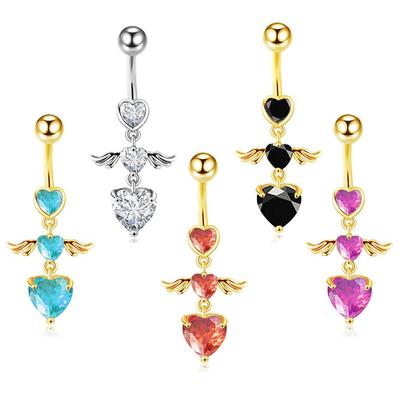 Body Piercing Jewelry Fashion Heart Shaped Angel Wings Navel Ring Crystal Pendant Navel Navel Navel Buckle 