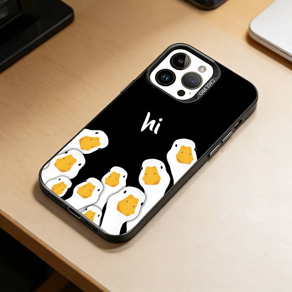 Little Cute Duck Phone Case For iPhone 17,16,15,14,13,12,11 Plus,Pro Max,XS,Colored Silver Plated Inside Cover