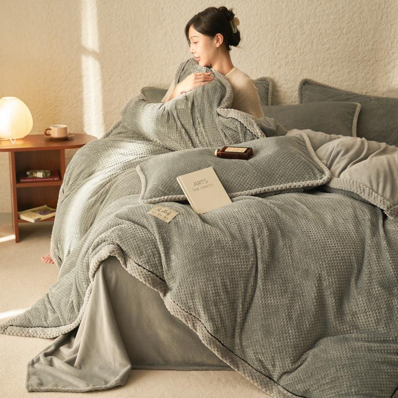 Thickened Milk Fleece Coral Fleece Bed Four-Piece Set Flannel Double-Sided Fleece Bed Sheet Quilt Cover