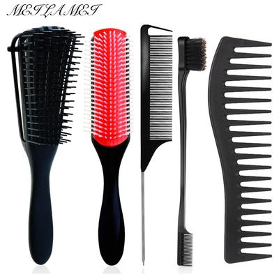 Set 5 Pezzi Spazzola Districante Set Cuscino Setola in Nylon Spazzola Shampoo Spazzola a Doppio Bordo Spazzola per Cotonatura Pettine per lo Styling Salone