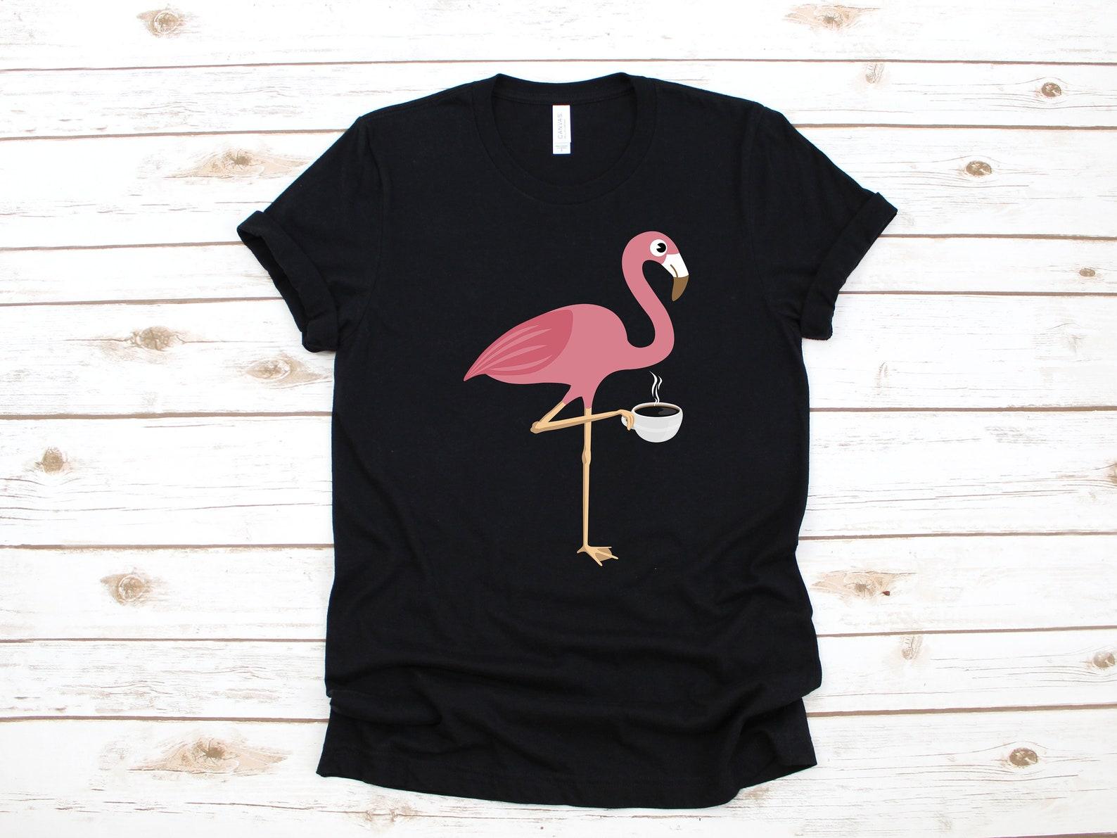 Funny Flamingo Coffee T-Shirt, Cute Flamingo Tank Top, Women s Tee, T-shirt, T-shirt,T-shirt, T-shirt, Apparel Gift L