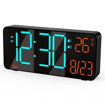 KOSUMOSU Digital Clock, Bedroom Alarm LED Clock, 6.7-inch Living Room Table Clock with Automatic DimmingDual AlarmDateDay of the WeekSeconds or Room