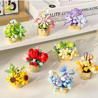 HUIQIBAO MOC Blumenstrauß Topfpflanze Mikro-Bausteine Ewiges Blumenmodell DIY Heim Schreibtisch Dekoration Bausteinspielzeug für Kinder