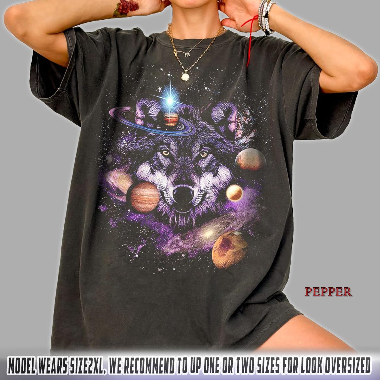 Wolf Galaxy T-Shirt: Cosmic Space Wolf Print, Unisex Cotton Tee S