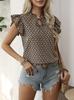 Summer New European and American Fashion V-neck Printed Lace-up Top