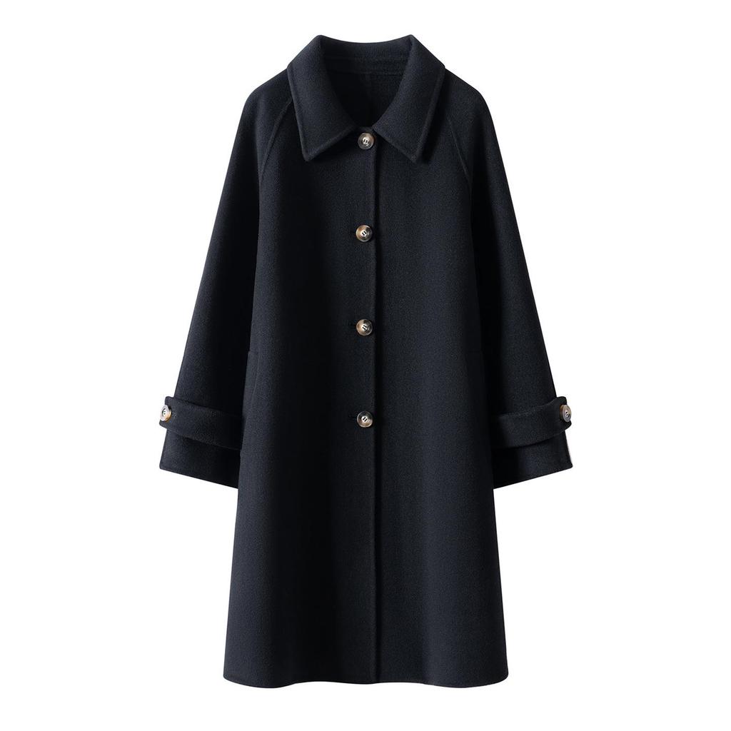 Women's Mid-Length Double-Sided Cashmere Coat with Thickened Doll Collar - 100% Wool, Autumn/Winter High-End Design