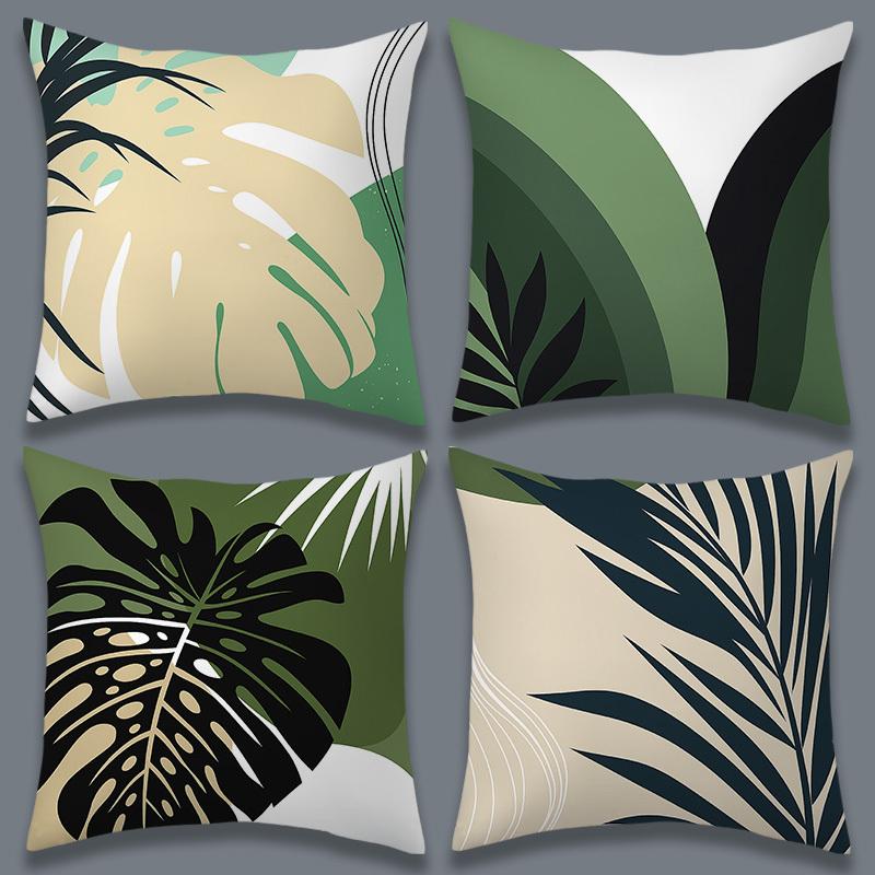 4Pcs Double-Sided Printed Throw Pillow Covers, Minimalist Monstera Leaf Print Cushion Cases, Calming Tropical Aesthetic Decor