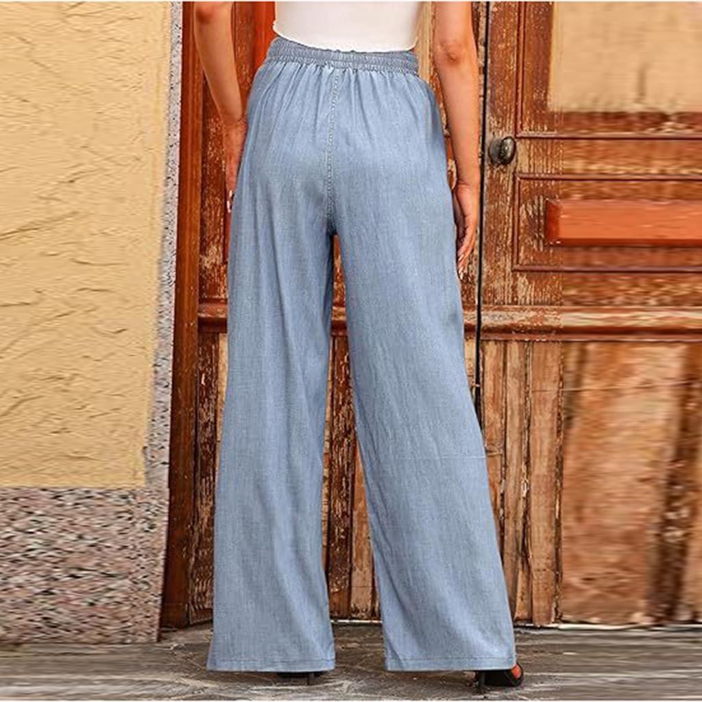 Codzienne luźne dżinsy z kieszeniami, spodnie codzienne damskie