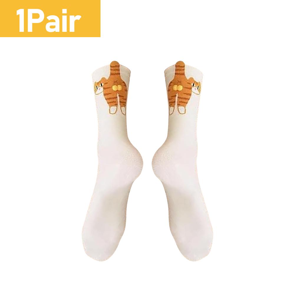 White/Black Cartoon Cat Tinkerbell Egg Socks Female Summer Outside Ins Cotton Japanese Cute Quirky Mid-calf Socks