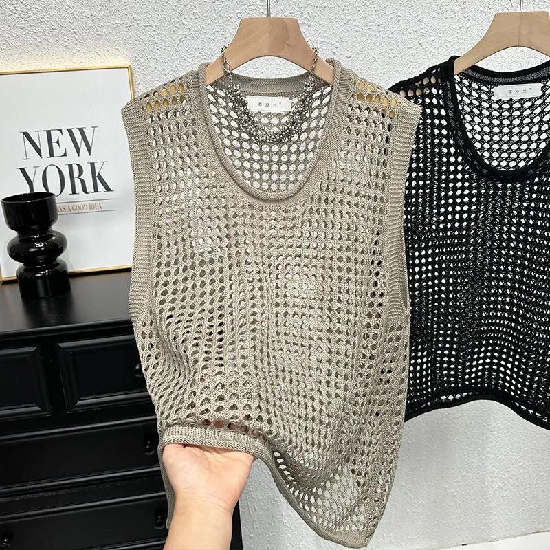 

Чоловіча літня тонка ажурна майка вільного крою з милим круглим вирізом, без рукавів XL