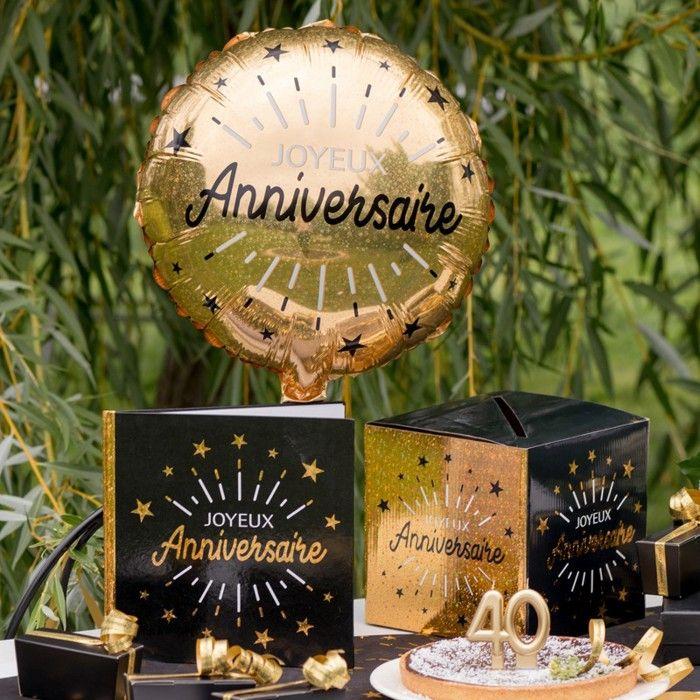 Tirelire - Joyeux Anniversaire - NOIRE ET DOREE - Métallique - 20x20x20 Cm - Décoration De Fête