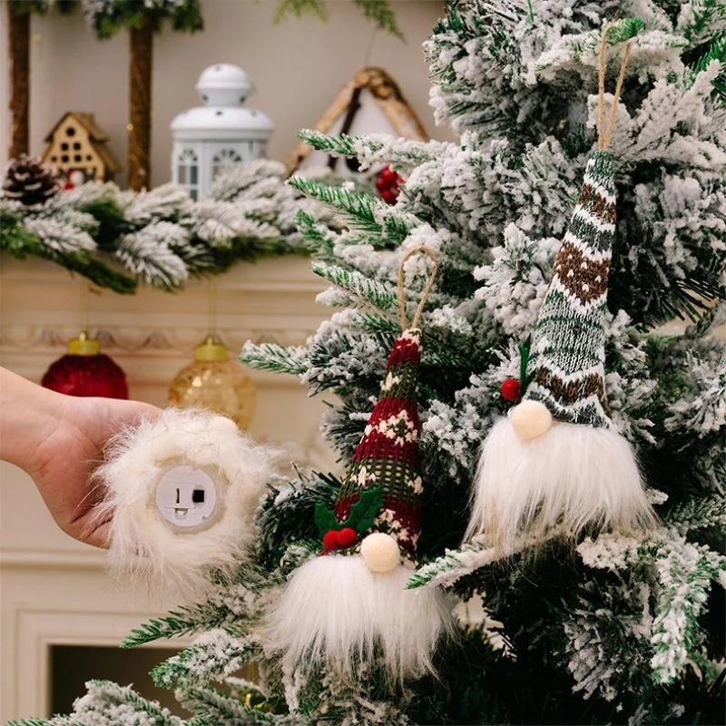 Christmas Decoration Holiday Knitted Hat with Light No Face Doll Pendant Atmosphere Decoration Glow Old Man Small Doll Pendant
