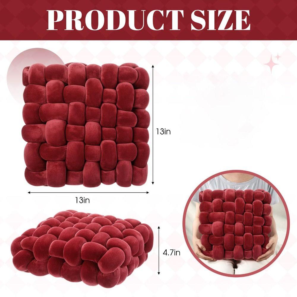 Hochwertiges 33CM Knoten-Wurfkissen Einfarbige gefüllte quadratische geknotete Kissen Ultraweiches Fensterbankkissen Wohnzimmer