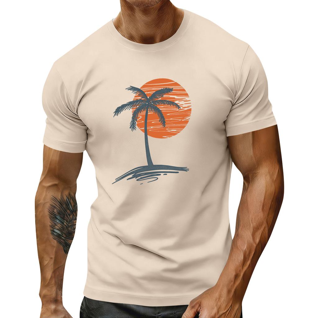 Men's Holiday Print Round Neck Short Sleeve Top Casual Sports Top