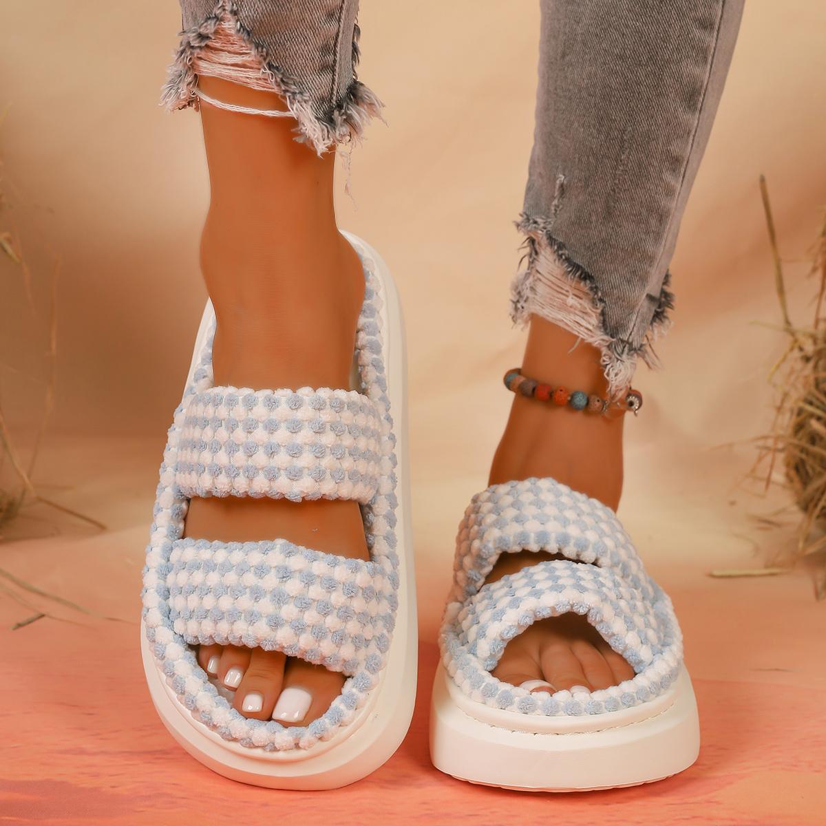 

Мода 2024 года, осень и зима, новый стиль, модные и удобные женские домашние тапочки, открытые тапочки для дома, нескользящие тапочки 42-43 светло-синий