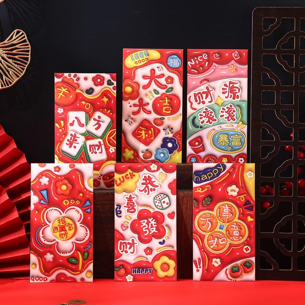 6pcs Traditional 2025 Chinese New Year Red Pocket Cartoon Lucky Money Bags  New Year Gifts