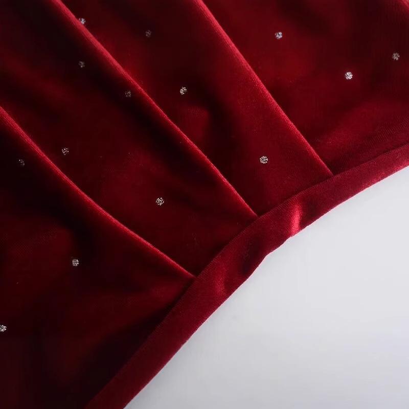 Autumn/Winter Velvet Ruched Slit Camisole Dress: European & American Style