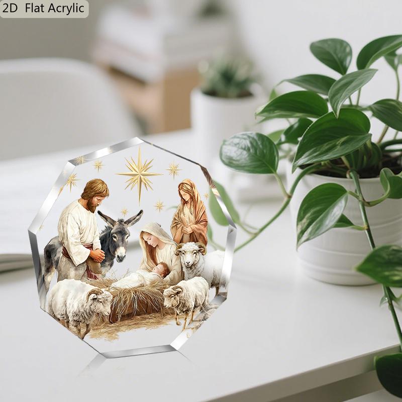 1pc Nativity Scene Acrylic Desktop Ornament Home Office Christmas Party Decor Christian Thanksgiving Gift Home Decor Festival Keepsake 