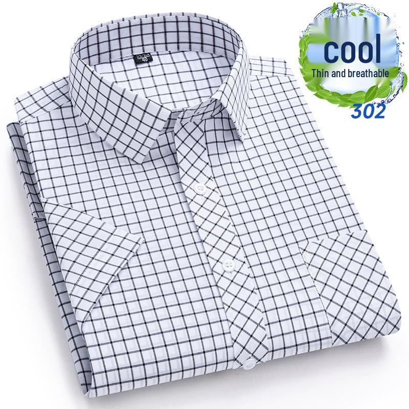 Men's Summer Plaid Cotton Short Sleeve Shirt - Breathable & Sweat-Absorbing