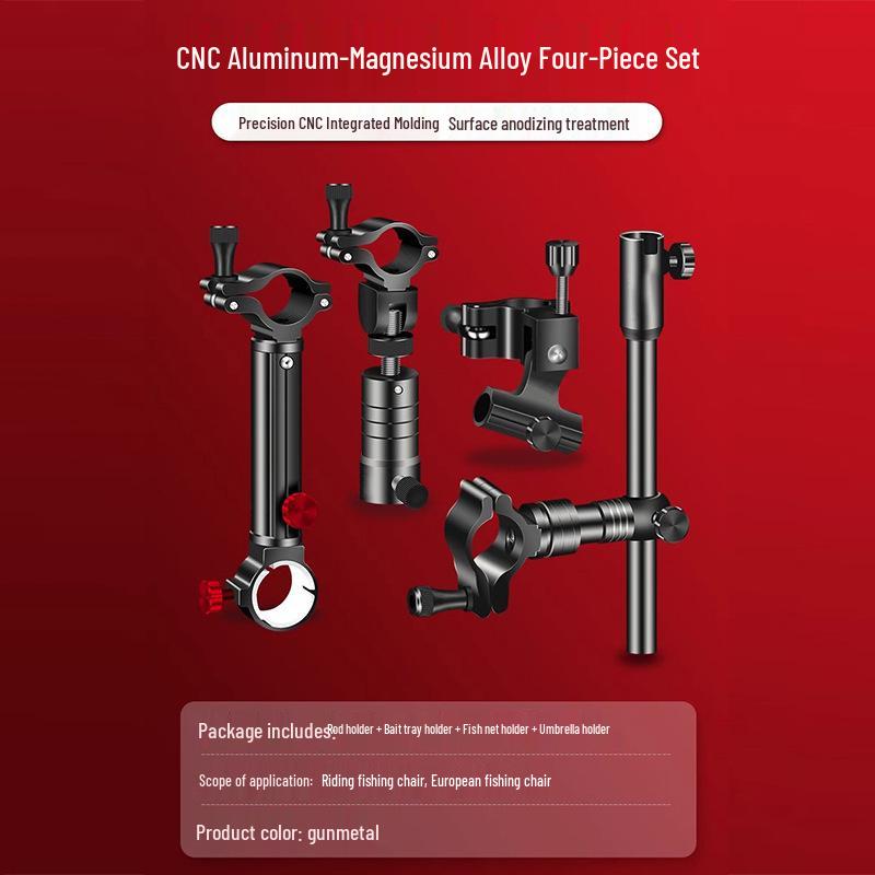 Kompletny aluminiowy zestaw pudełek na sprzęt wędkarski: Uchwyt na wędkę lewy, Pojemnik na ryby i Taca na przynęty