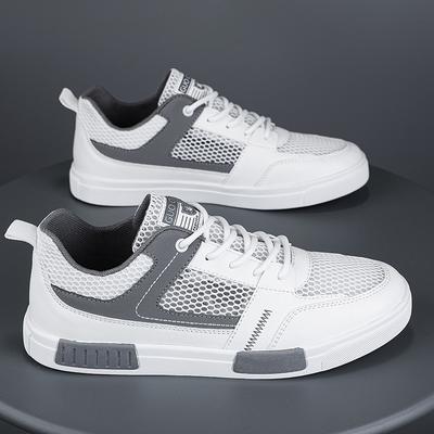 Men's Shoes Summer Breathable Thin Mesh Hollow Mesh Sports Leisure Lightweight Large Size Small White Board Shoes Deodorant Mesh Shoes
