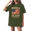Women's Casual Fashion Round Neck Casual American Flag Print Short Sleeve T-Shirt Top