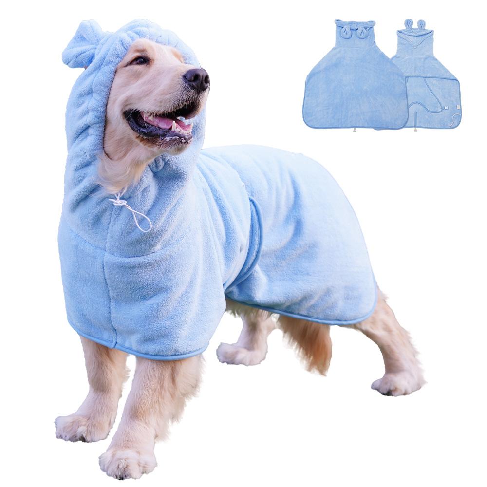 Blue pet bathrobe large dog absorbent coral fleece dog hooded bathrobe thickened cute golden retriever clothes