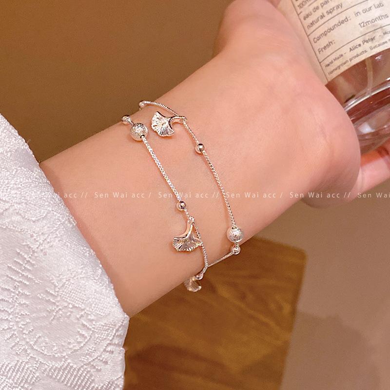 Double-layer stacked ginkgo biloba bracelet women s light luxury niche design exquisite temperament jewelry