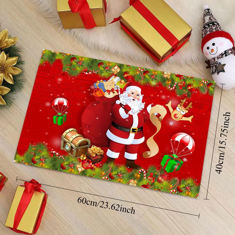 Christmas Santa Claus Floor Mat—Absorbent Anti-Slip Foot Mat Stylish Decor That Creates Festive Atmosphere for Entryway Bedroom
