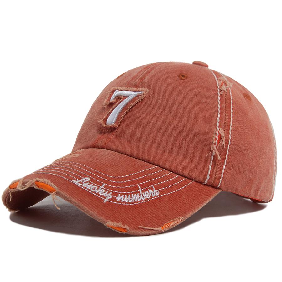 Men‘s Baseball Cap White Line 7 Embroidered Patch Women Hat Summer Vintage Break Hole Visor Casual Caps Fashion Hats For Unisex