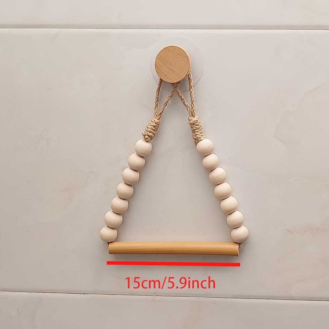 

Punch-Free Roll Paper Storage Rack, Rustic Style with Hemp Rope and Wooden Balls, Adhesive Installation Toilet Paper Holder, Bathroom Accessory