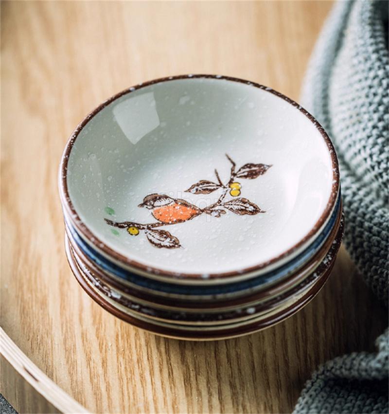 Ceramic Seasoning Small Dish Japanese Willow Porcelain Pepper Taste Dish Round Small Plate Dipping Saucer Dish Kitchen Tableware
