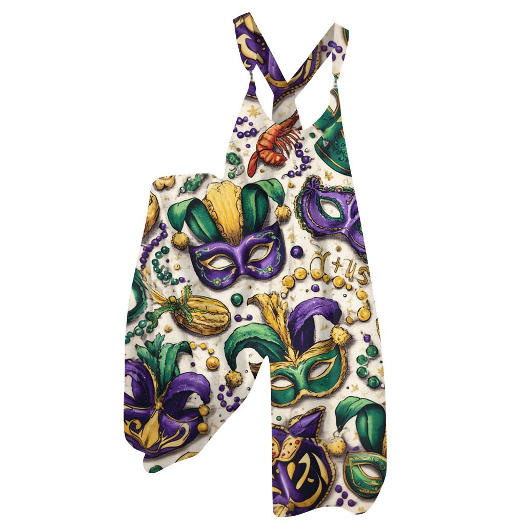 Damen Overalls Print Vintage Jumpsuit (Nicht verstellbare Träger)