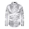 Men Retro Glossy Shirt Lapel Button-up Shirt with Sequins Vintage Formal Shirt for Disco Bars Nightclubs Parties