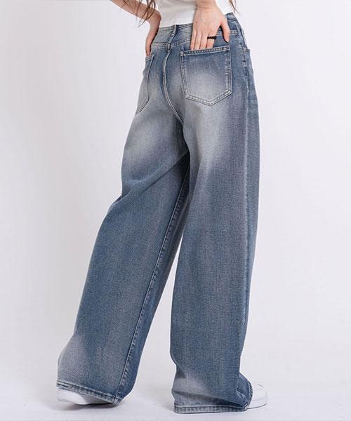 Elleonasi P53_[Standard/Long/S~3Xl/4 Colors] Washed Back Hem Wide Denim Pants / Light Blue