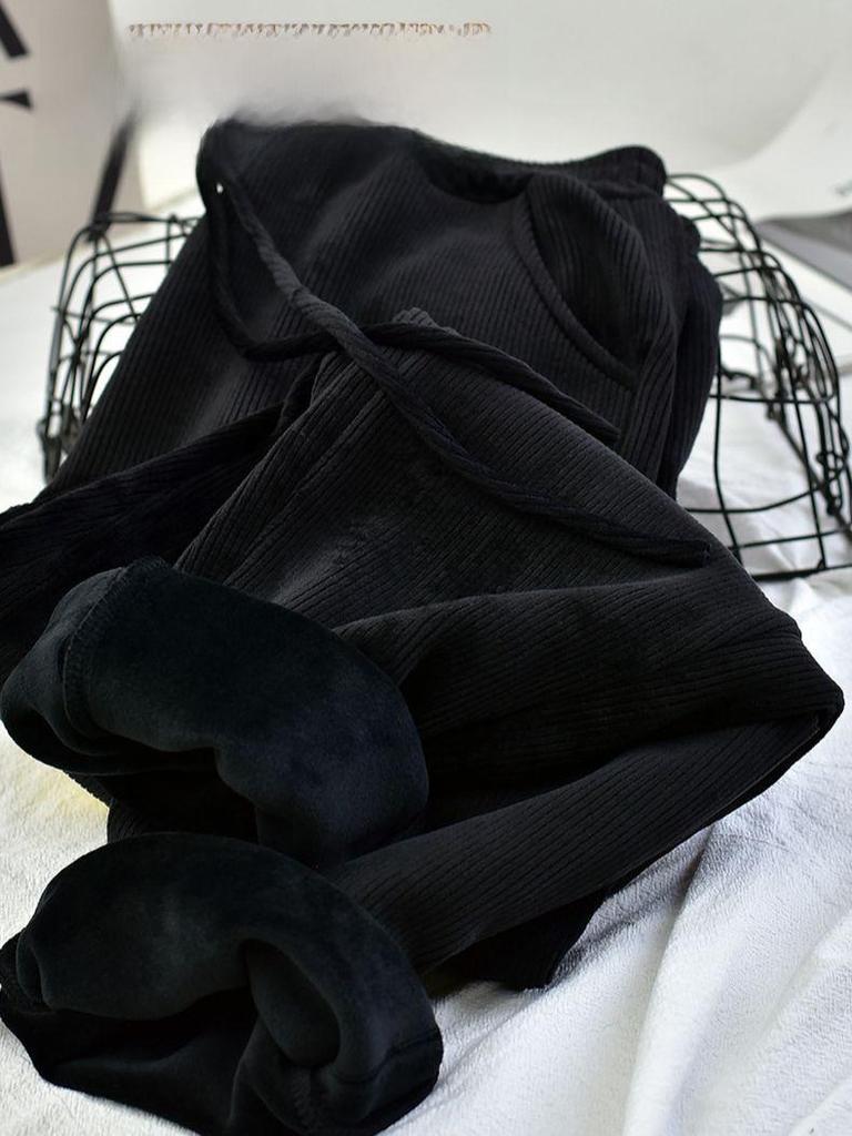 Extra Thick Black Wide-Leg Denim Women's Pants, Winter Retro Style with Plus Velvet Lining, 800g