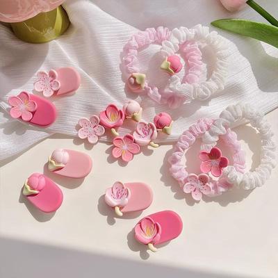 Forcina per capelli in resina con fiori di ciliegio rosa - Carino fermaglio laterale a fiore per ragazze