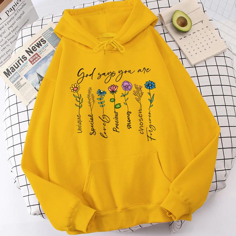 Fashion Funny Flower God Says You Are Unique Special Print Hoodies For Women Loose Hooded Sweatshirts Plus Size Pullovers Hoodie