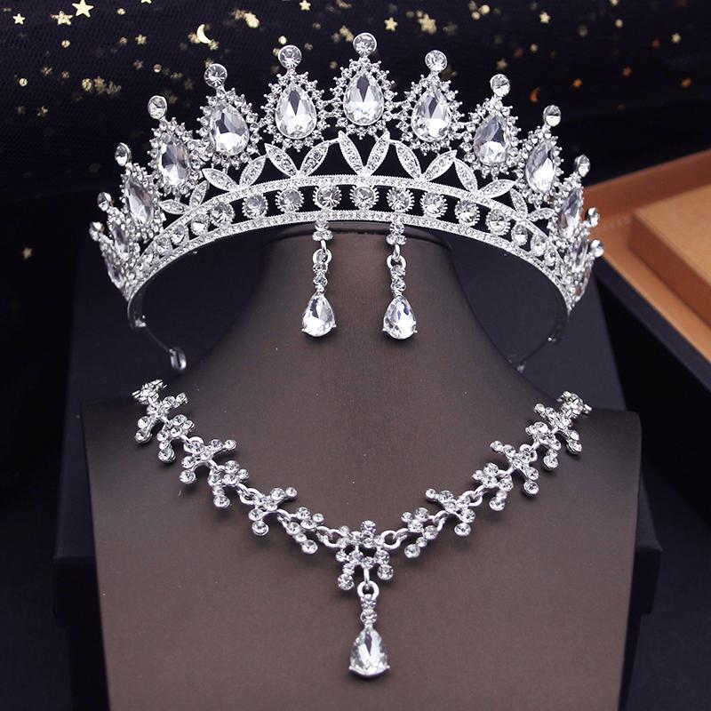 Luxury Purple Bridal Jewelry Sets for Women Choker Necklace Earrings With Crown Wedding Bride Set Costume Accessories