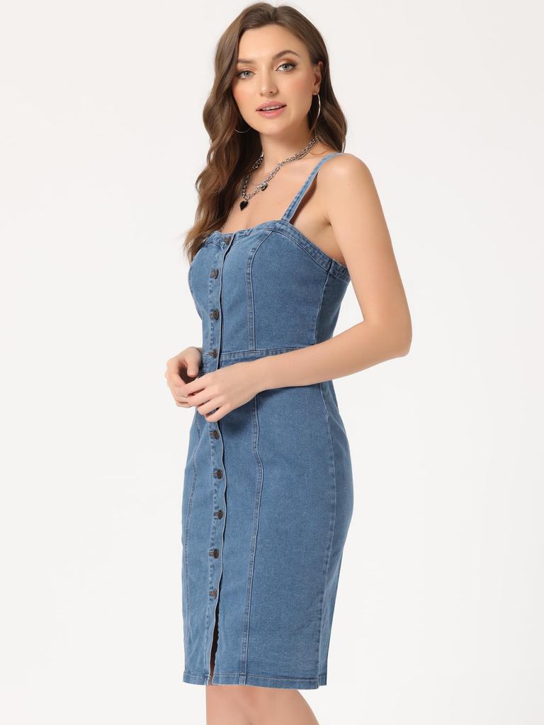 Allegra K Women's Summer Denim Dress, Sleeveless, Sweetheart Neck, Strapless, Knee-Length, Sky Blue, Size XS