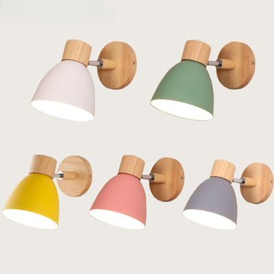 Retro Wooden Wall Light 6 Color Macaroon With Switch Wall Sconce For Bedroom Aisle Home Decor Modern Iron Interior Wall Lamps
